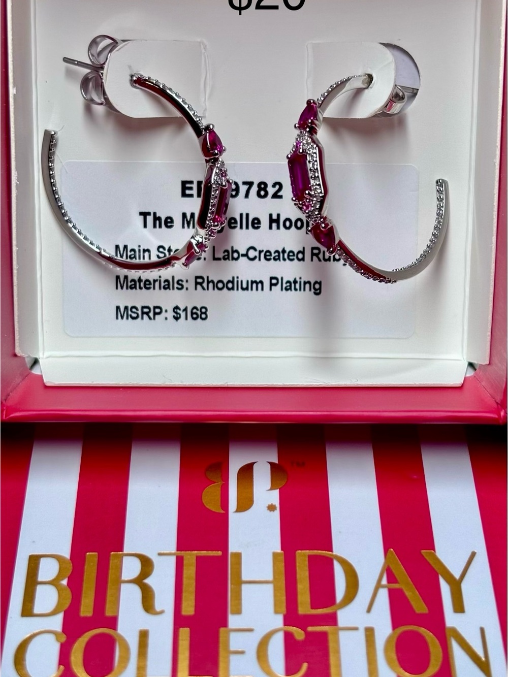 Lab-Created Ruby Rhodium Hoop Earrings - Pink Ruby